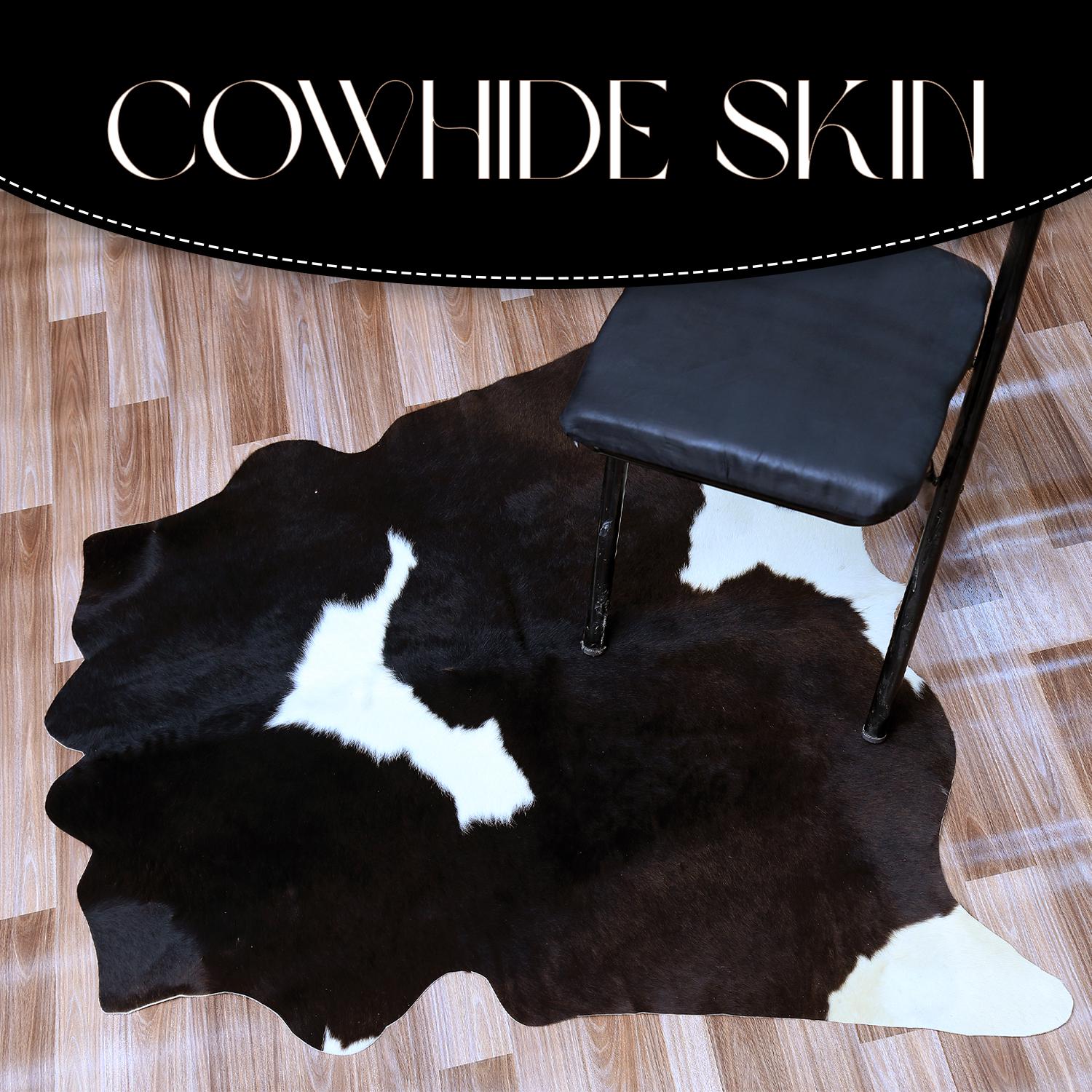 Luxurious Natural Cowhide Rug with Unique Brown and White Hair | Handcrafted Medium Size for Elegant Home Decor