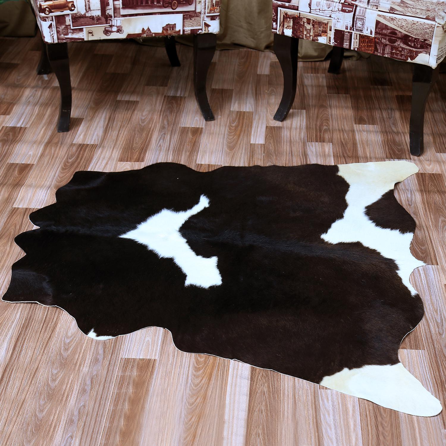 Luxurious Natural Cowhide Rug with Unique Brown and White Hair | Handcrafted Medium Size for Elegant Home Decor