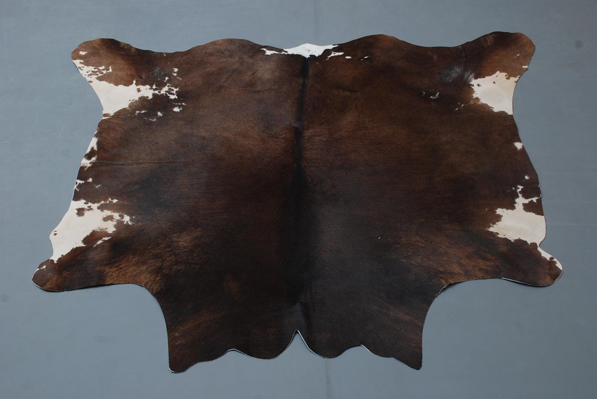 Luxurious Medium Dark Brown & White Cowhide Rug | Hypoallergenic - Durable | Handcrafted Natural Hide with Unique Markings | Rustic Charm