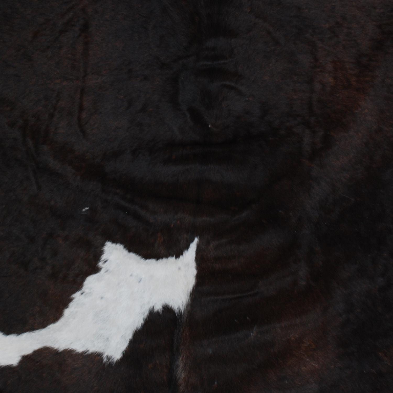 Luxuriously Handcrafted Dark Brown & White Cowhide Rug - Hypoallergenic, Durable, Unique Medium Area Rug for Rustic Charm