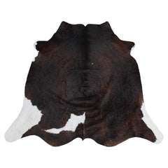 Luxuriously Handcrafted Dark Brown & White Cowhide Rug - Hypoallergenic, Durable, Unique Medium Area Rug for Rustic Charm