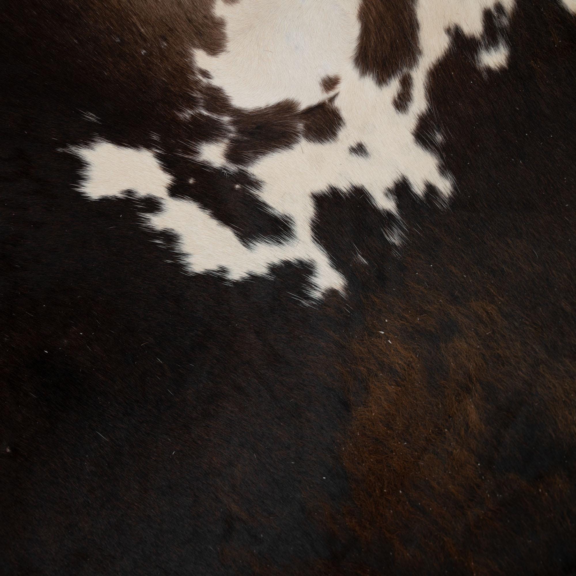 Handcrafted Dark Brown & White Cowhide Rug | Hypoallergenic - Non-Slip | Durable - Unique Medium Size 16-20 sq ft | Modern Home Decor