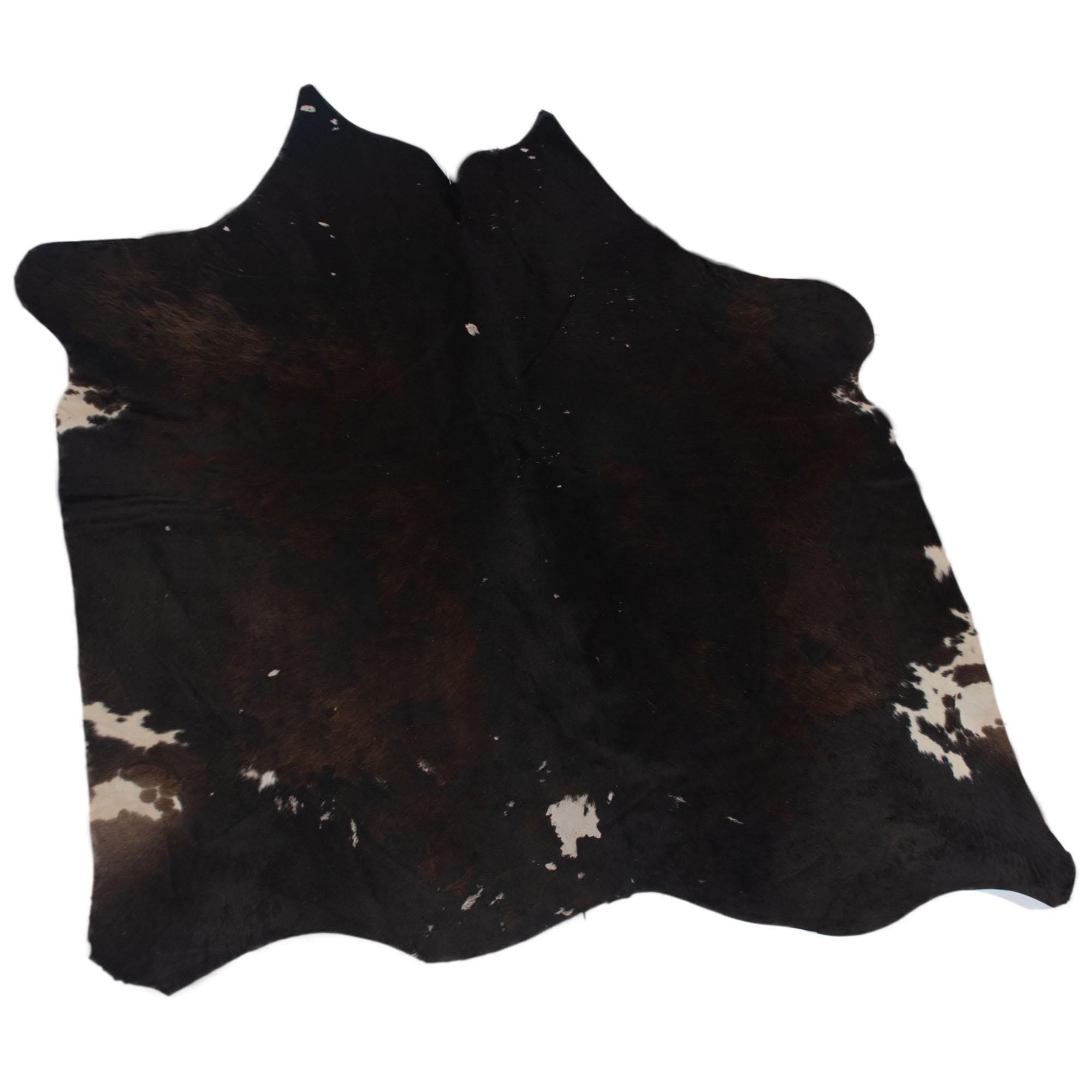 Handcrafted Dark Brown & White Cowhide Rug | Hypoallergenic - Non-Slip | Durable - Unique Medium Size 16-20 sq ft | Modern Home Decor