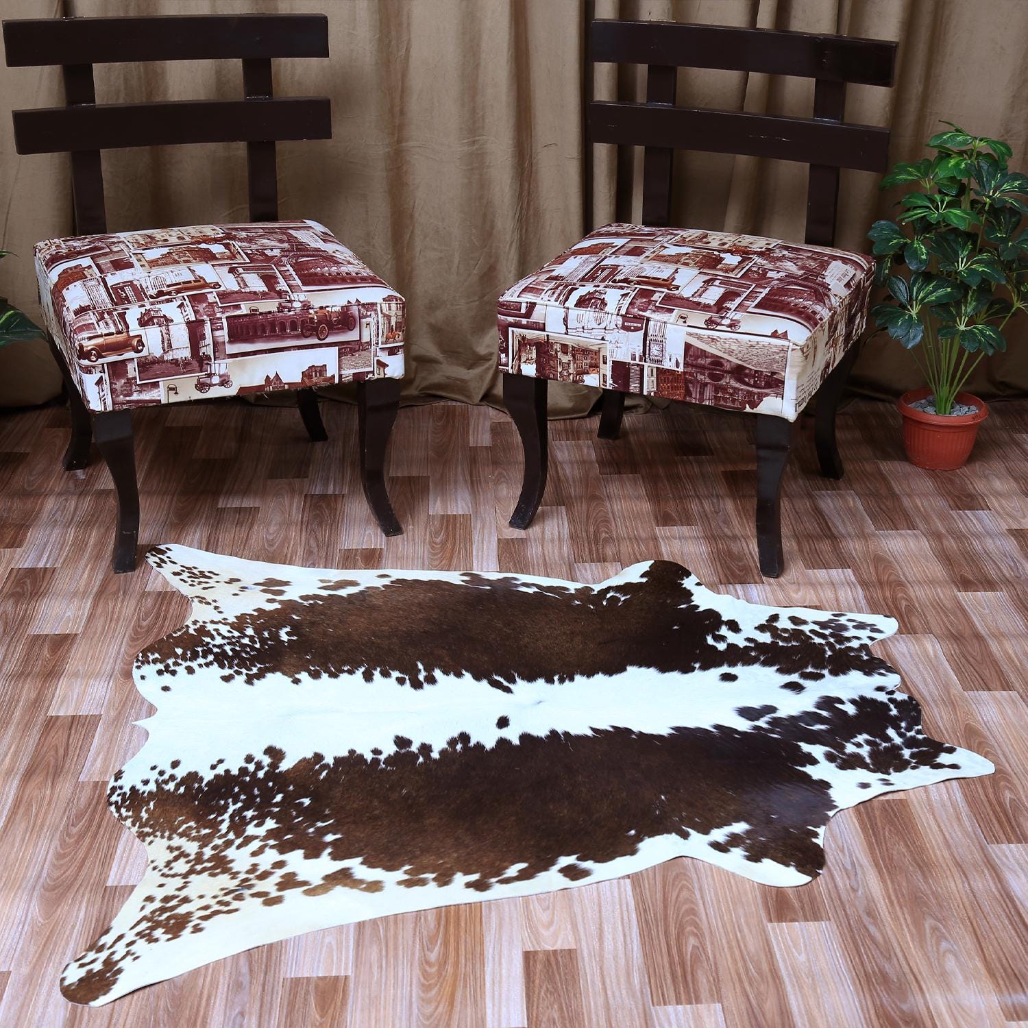 Luxury Dark Brown & White Cowhide Rug - Hypoallergenic - Handcrafted Medium Size Area Rug for Modern Home Décor