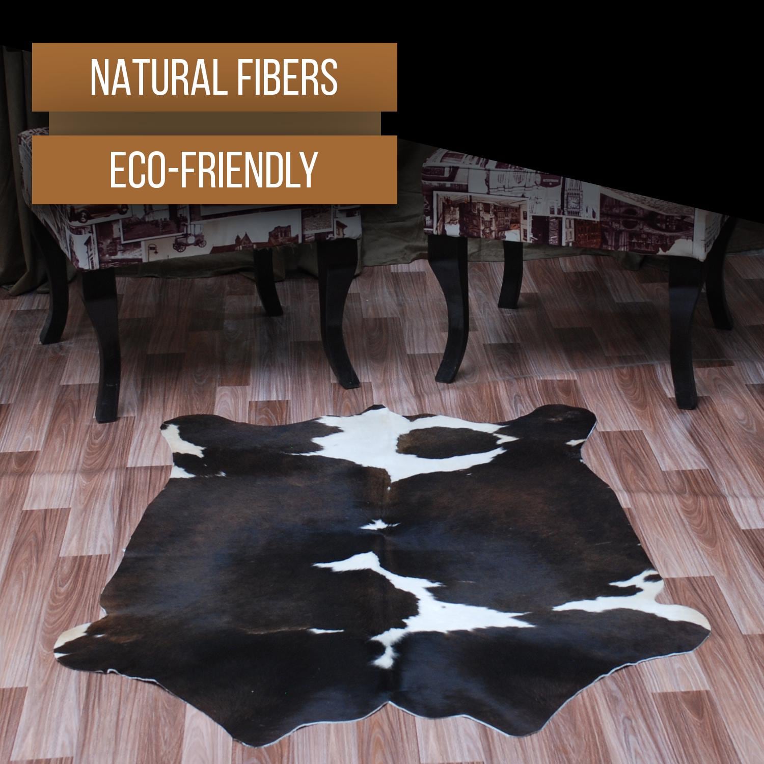 Luxurious Medium Brown & White Cowhide Rug | Hypoallergenic, Non-Slip Backing | Handcrafted Natural Hide | Unique Markings | Durable