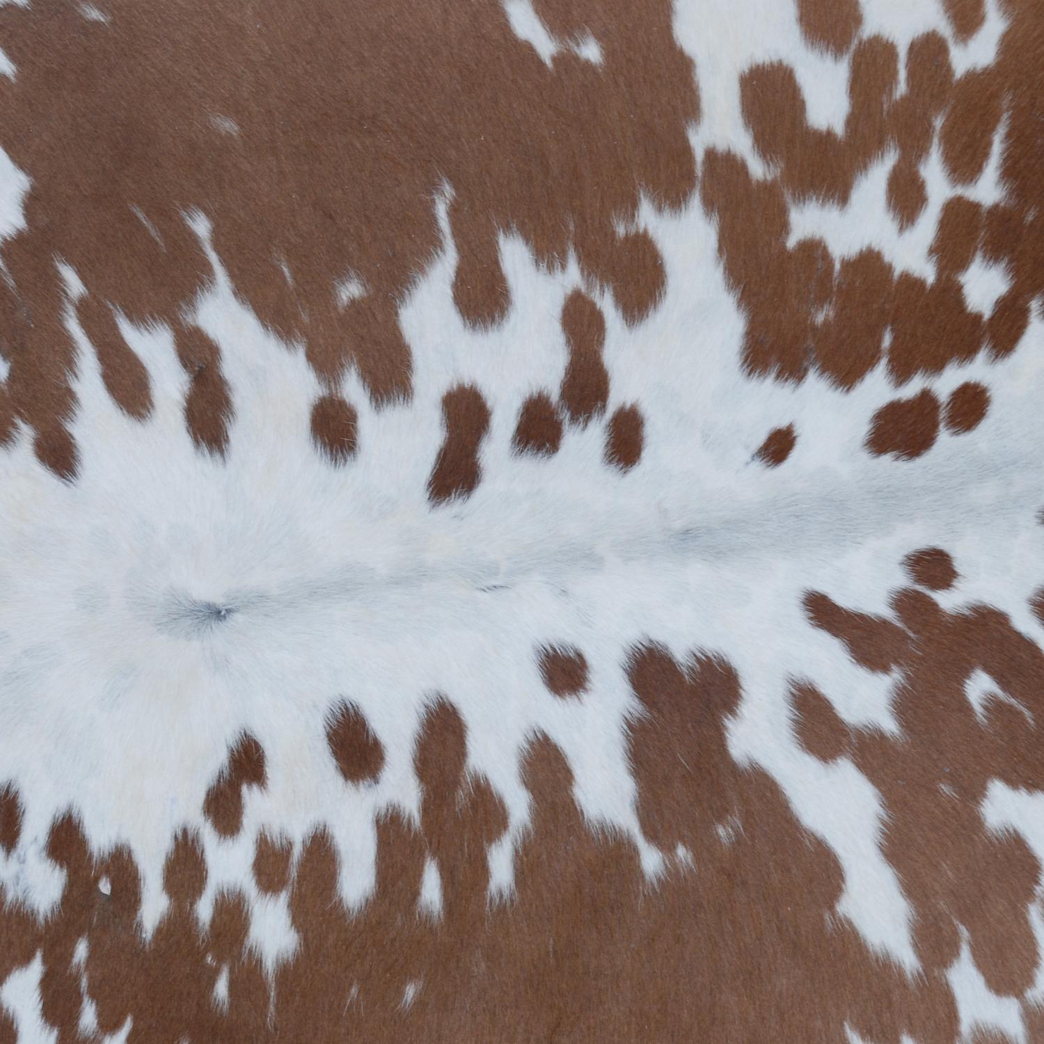 Luxurious Medium Brown and White Cowhide Rug - Handcrafted Hypoallergenic Beauty for Your Home