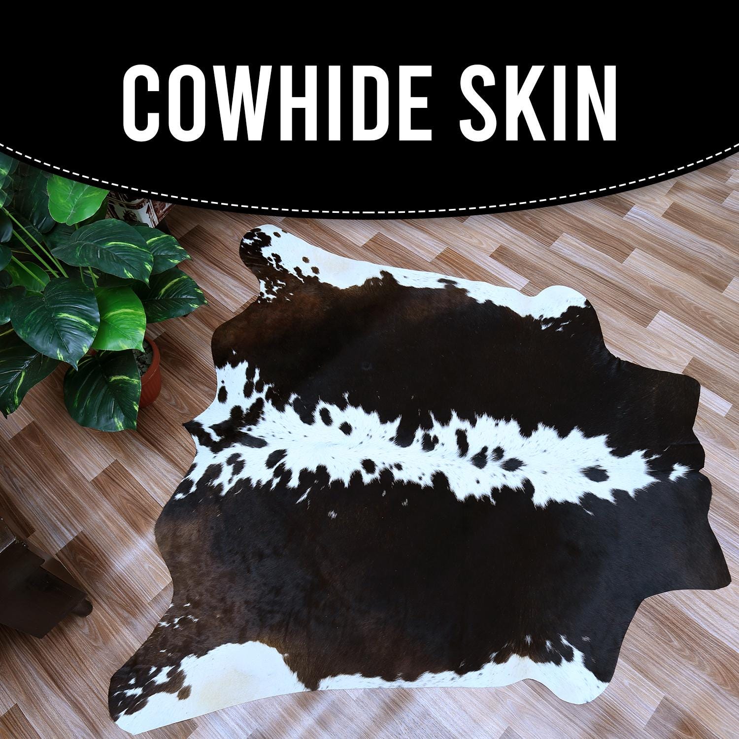 Luxurious Brown & White Cowhide Rug - Handcrafted Natural Hide, Hypoallergenic, Non-Slip Backing, Unique Animal Pattern, Durable - Versatile