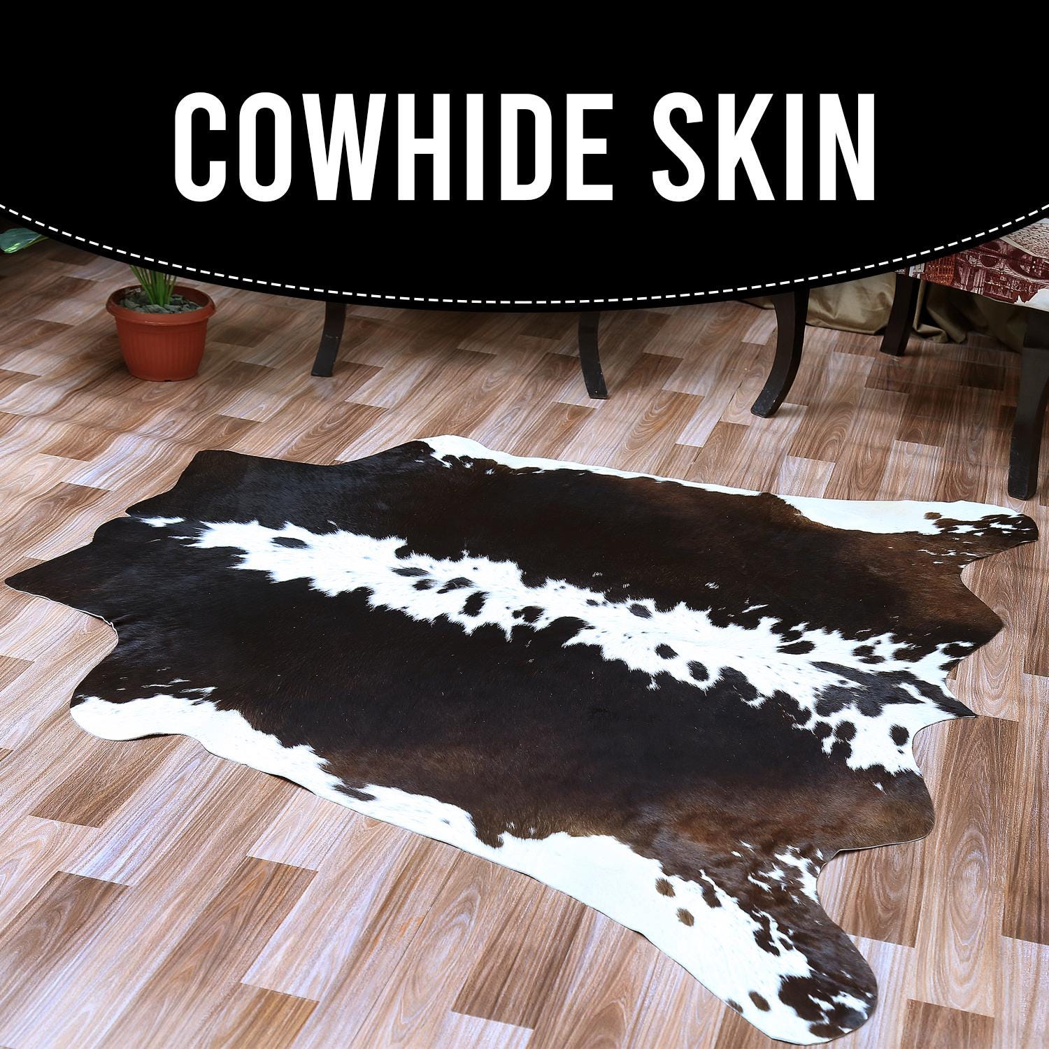 Luxurious Brown & White Cowhide Rug - Handcrafted Natural Hide, Hypoallergenic, Non-Slip Backing, Unique Animal Pattern, Durable - Versatile
