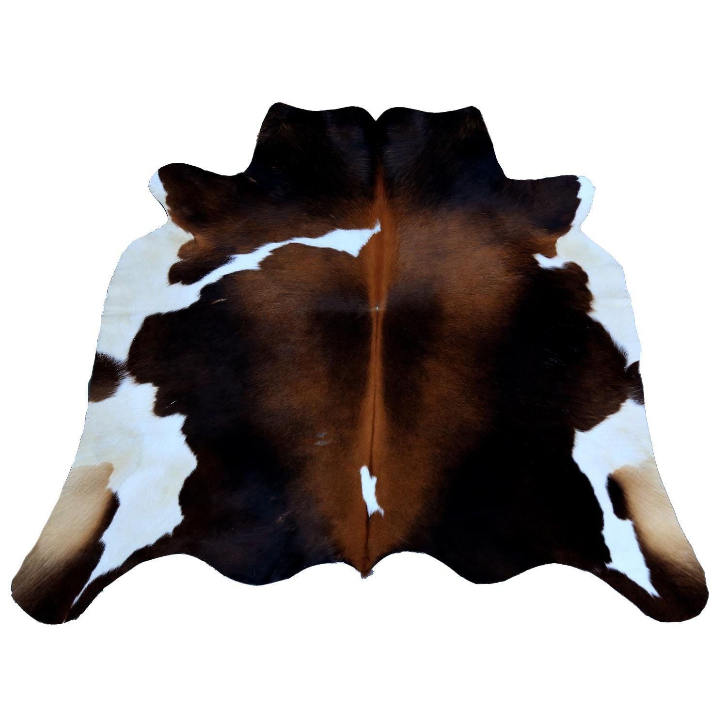 Luxury Dark Brown & White Cowhide Rug for Bedroom - Living Room - Hypoallergenic, Durable - Handcrafted - Medium Size