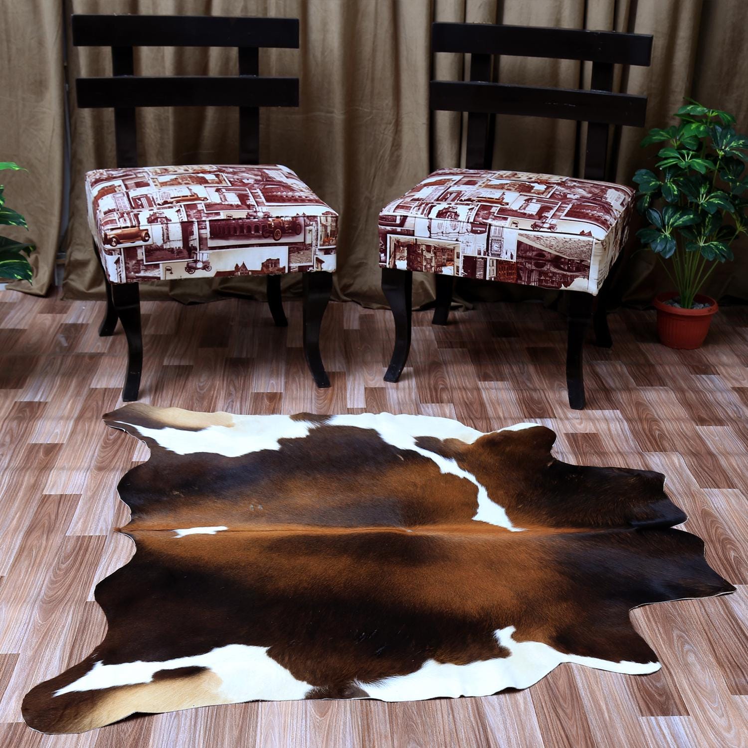 Luxury Dark Brown & White Cowhide Rug for Bedroom - Living Room - Hypoallergenic, Durable - Handcrafted - Medium Size