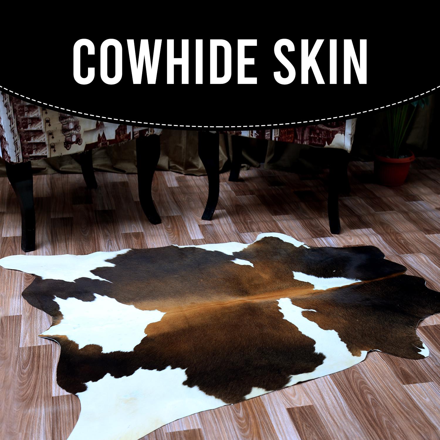 Luxury Handcrafted Dark Brown & White Cowhide Rug for Warm - Rustic Decor - Medium Size (16-20 sq ft)