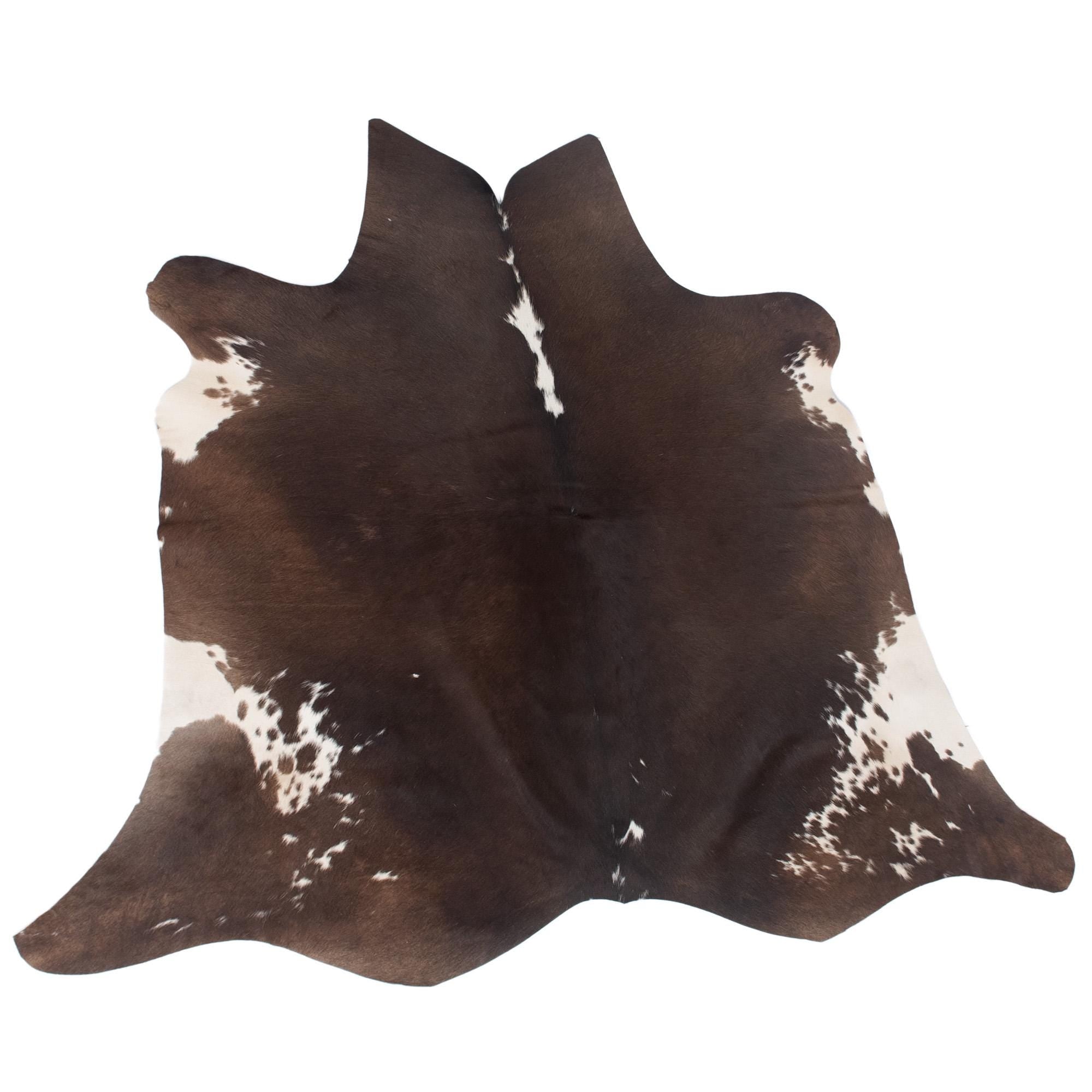 Handcrafted Dark Brown & White Cowhide Rug | Luxurious Medium Animal Print Area Rug for Warm - Inviting Spaces