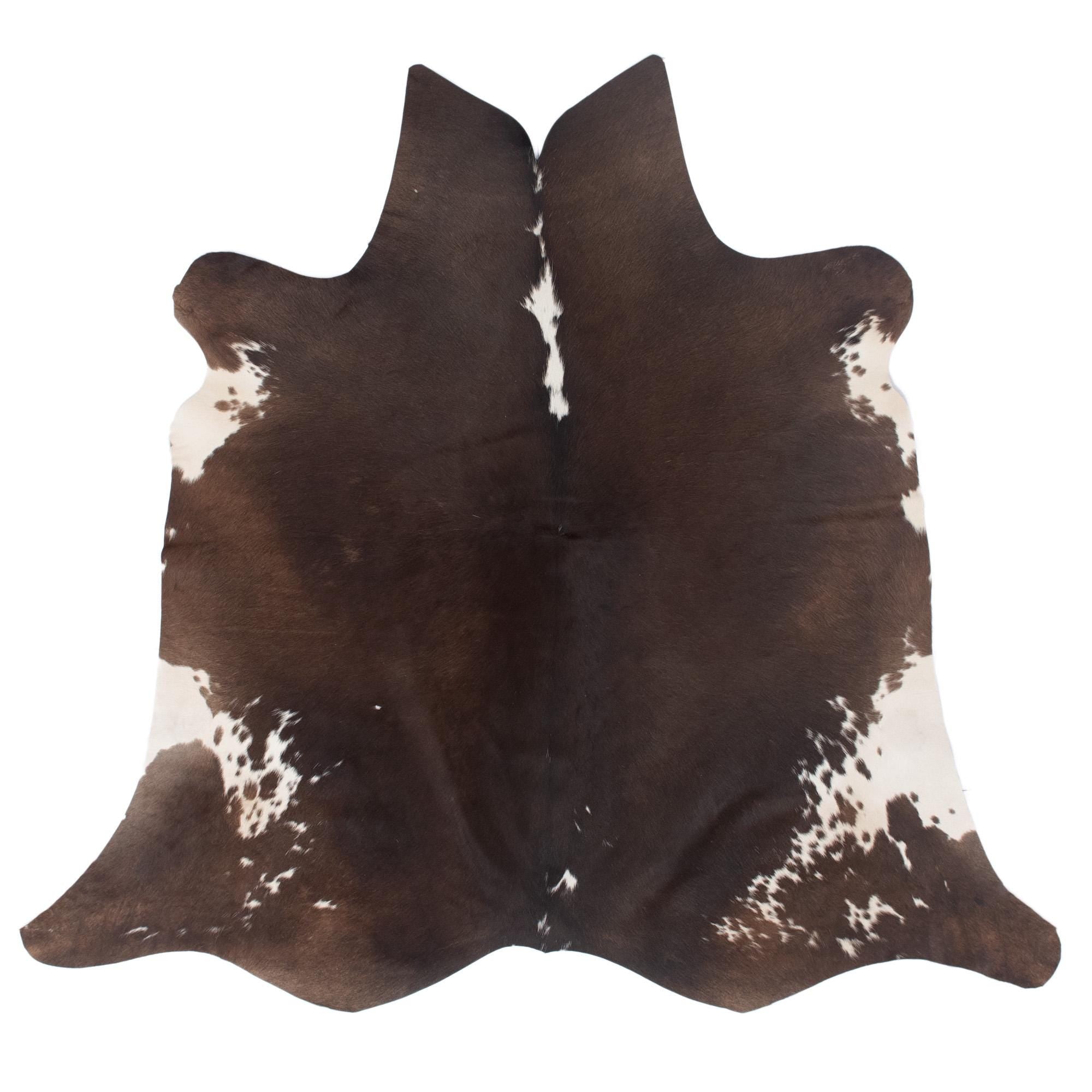 Handcrafted Dark Brown & White Cowhide Rug | Luxurious Medium Animal Print Area Rug for Warm - Inviting Spaces