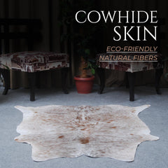 Rustic Charm: Handcrafted Medium Cowhide Rug - Classic Brown and White Hair Rug for Bedroom/Living Room - Durable, Hypoallergenic,