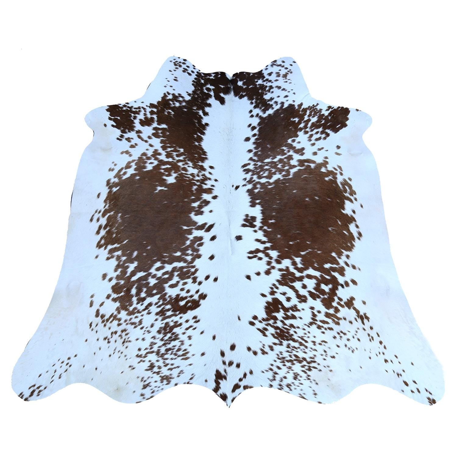 Handcrafted Luxury Medium Cowhide Rug | Classic Brown & White | Hypoallergenic, Non-Slip Backing | Unique Natural Beauty | Durable