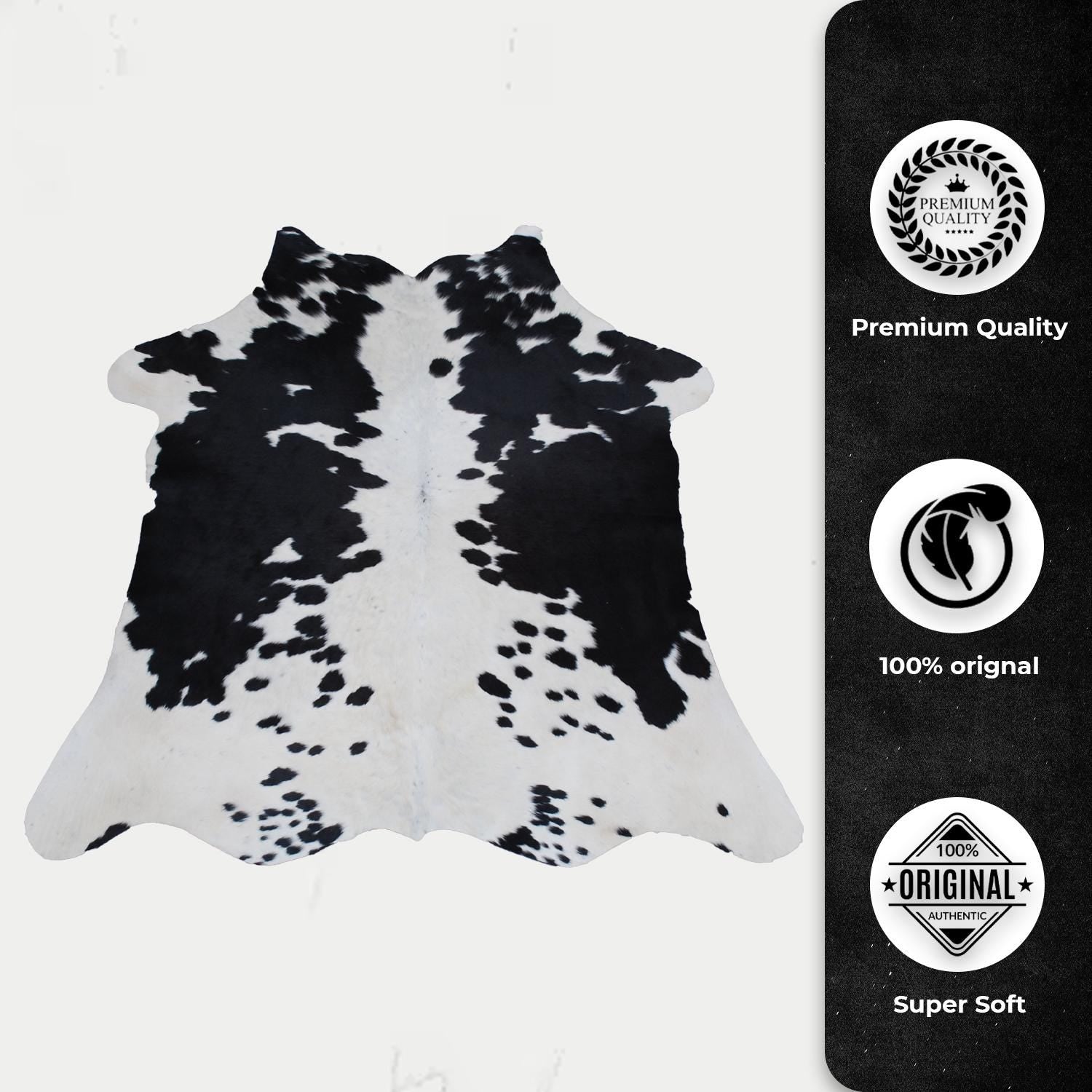 Luxurious Natural Dark Brown and White Small Animal Print Cowhide Rug with Hypoallergenic and Non-Slip Backing - Free Shipping UK