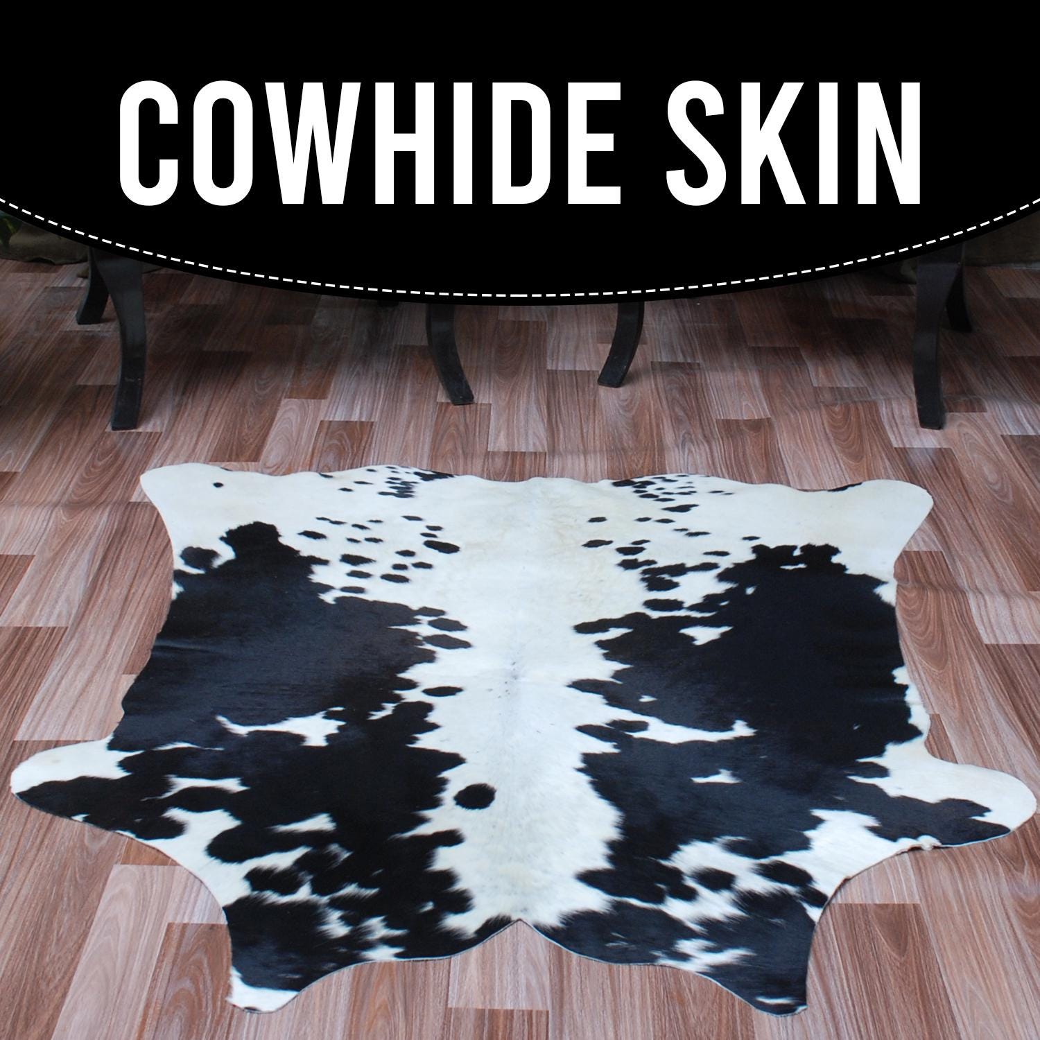 Luxurious Natural Dark Brown and White Small Animal Print Cowhide Rug with Hypoallergenic and Non-Slip Backing - Free Shipping UK