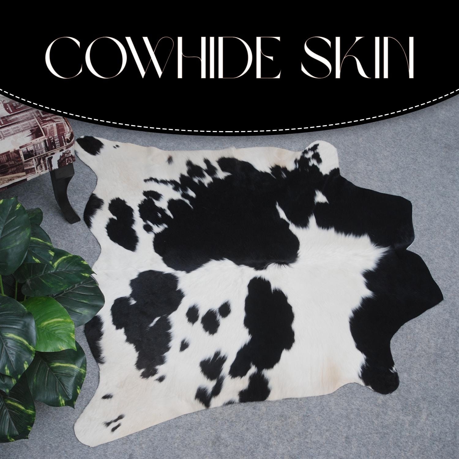 Luxury Small Black and White Cowhide Rug - Hypoallergenic Hair on Salt & Pepper Rug for Home Decor - Handcrafted Quality Rug