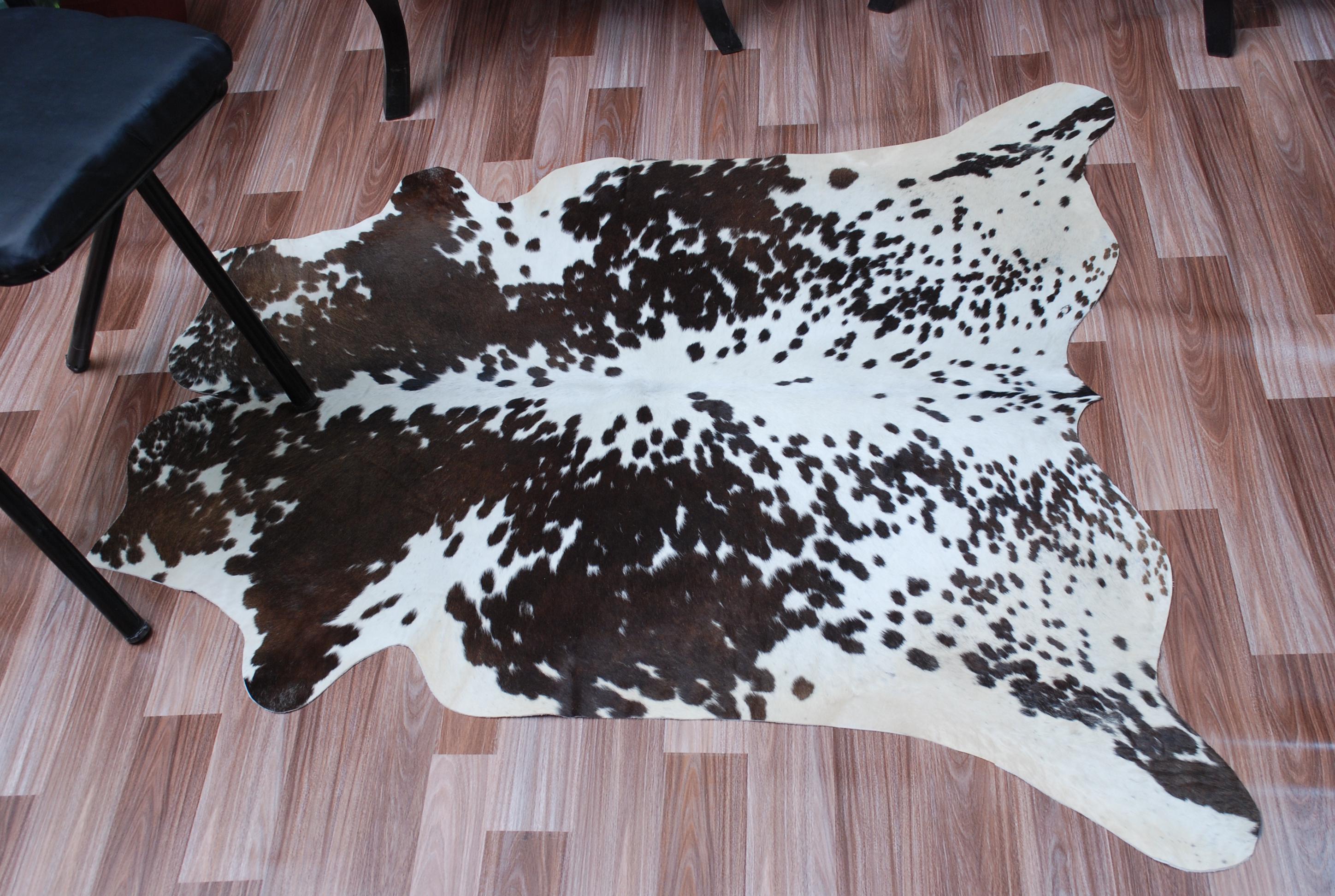 Luxurious Dark Brown & White Cowhide Rug - Small Animal Print Area Rug
