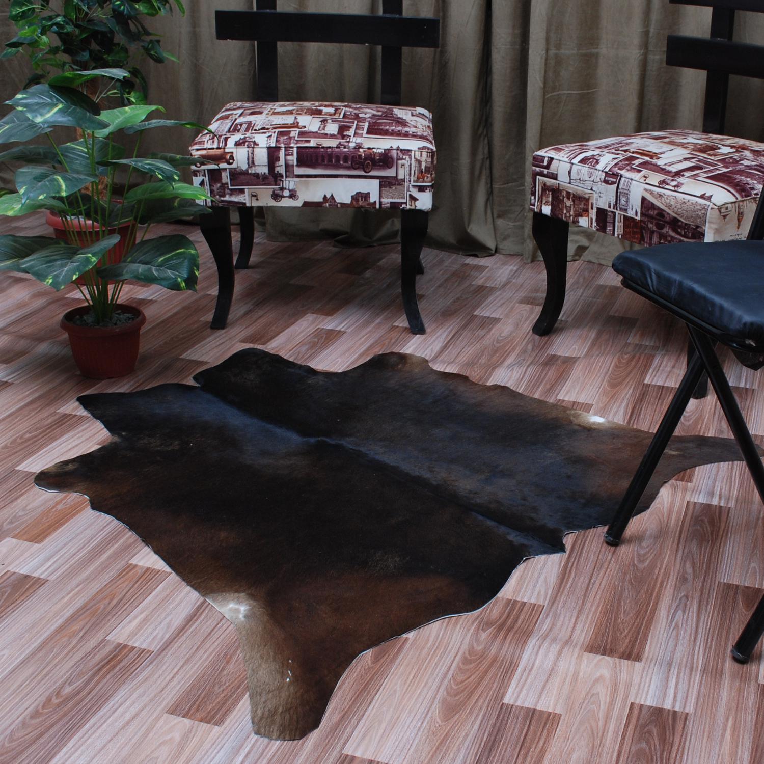 Stunning Dark Brown and White Cowhide Rug - Handcrafted Hypoallergenic Rug with Non-Slip Suede Backing - Luxurious and Practical Living Room