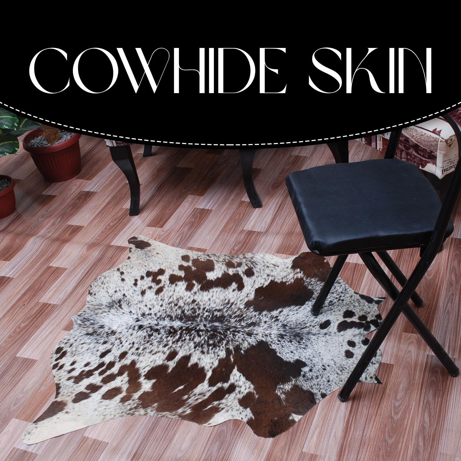 Luxurious Dark Brown and White Small Animal Pattern Cowhide Rug - Hypoallergenic, Non-Slip, Non-Shedding - Free UK Shipping