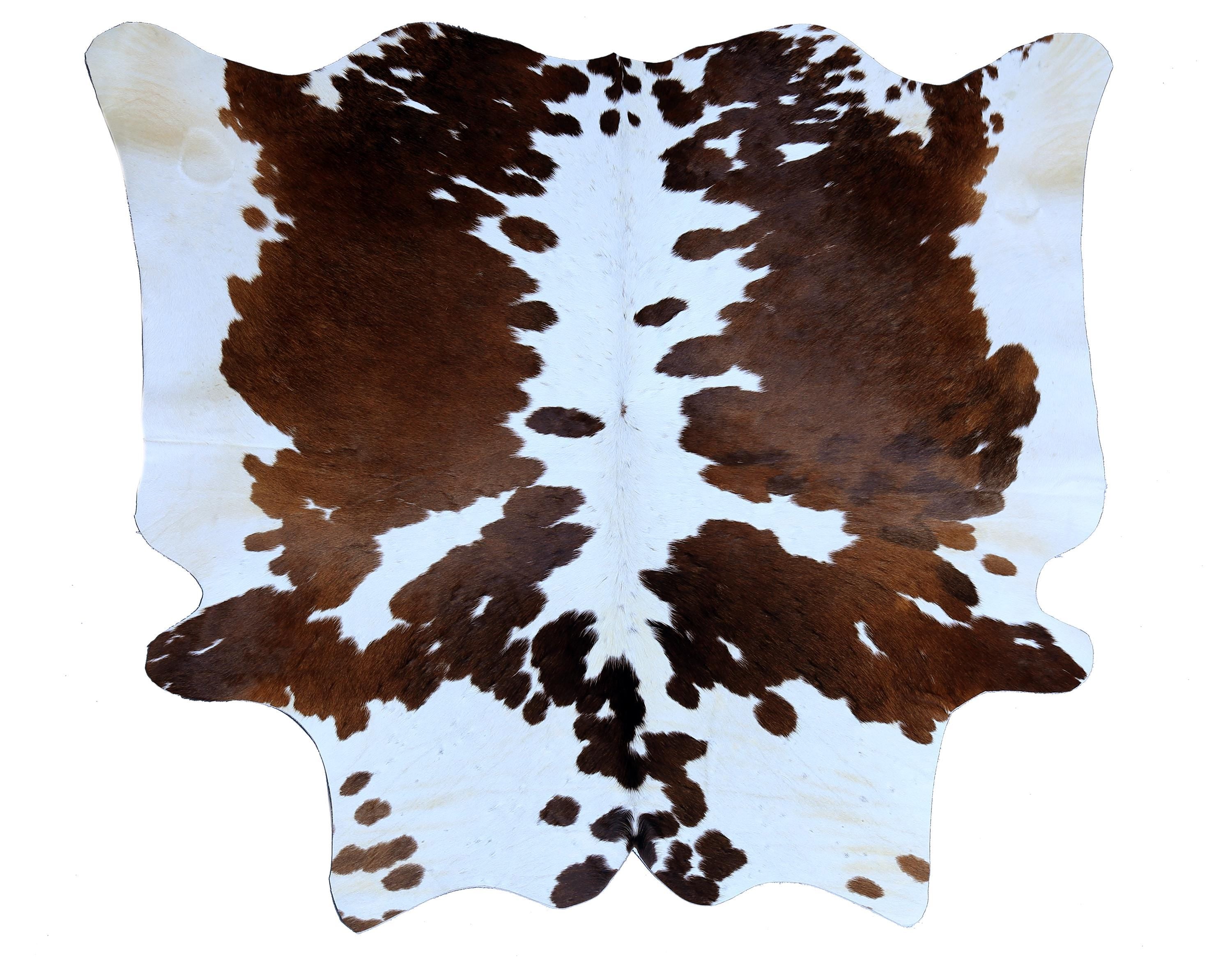 Luxurious Dark Brown and White Cowhide Rug with Small Animal Pattern - Hypoallergenic, Non-Slippery Suede Back, Non-Shedding - Handcrafted