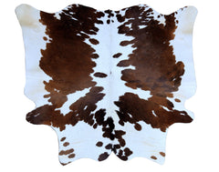 Luxurious Dark Brown and White Cowhide Rug with Small Animal Pattern - Hypoallergenic, Non-Slippery Suede Back, Non-Shedding - Handcrafted