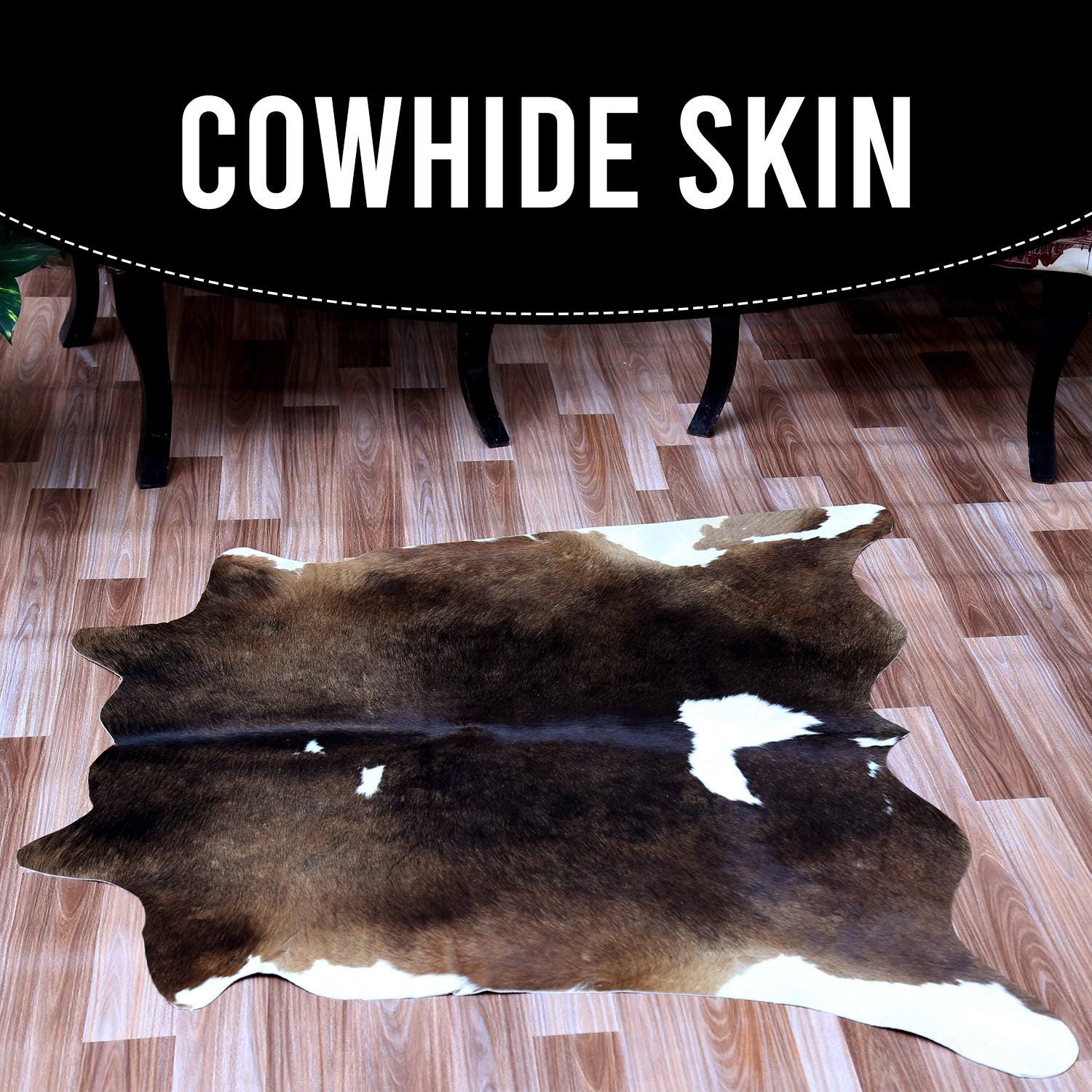 Luxurious Dark Brown and White Cowhide Rug Hypoallergenic Small Animal Print Non-Slip Soft Hide for Home Decor - Free UK Shipping