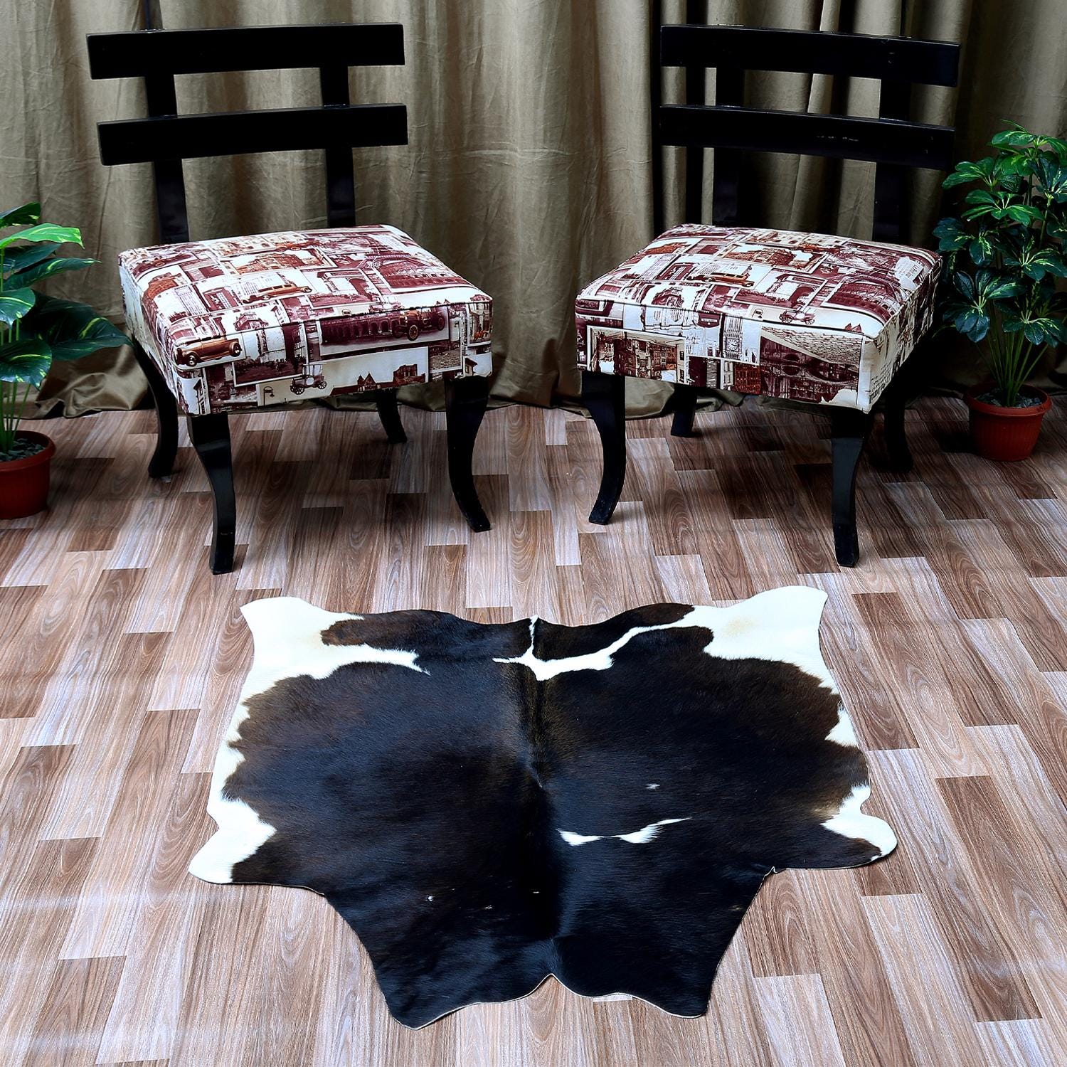 Luxury Brown and White Cowhide Rug, Small Size, Hypoallergenic, Non-Slip Suede Back, Unique Natural Beauty, Free Shipping in UK