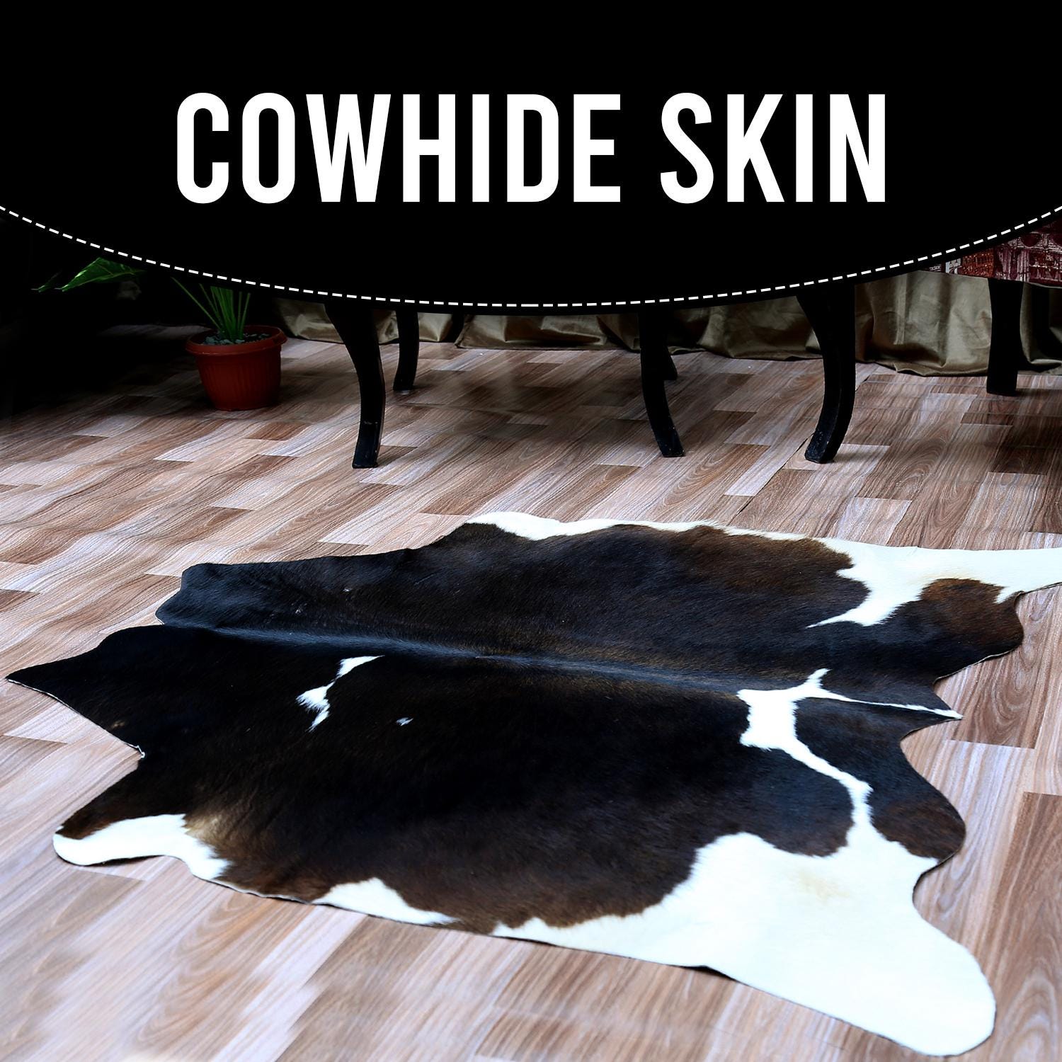 Luxury Brown and White Cowhide Rug, Small Size, Hypoallergenic, Non-Slip Suede Back, Unique Natural Beauty, Free Shipping in UK