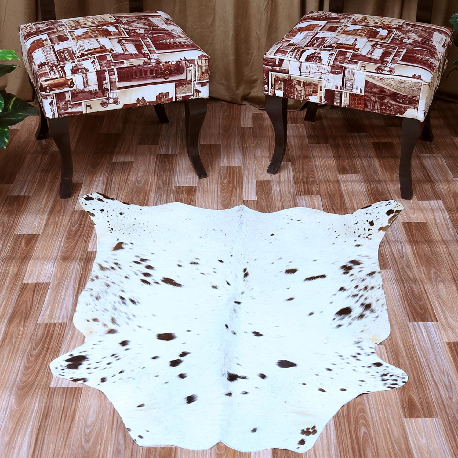 Luxury Hypoallergenic Natural Cowhide Rug with Non-Slip Suede Back - Brown & White Hair Small Area Rug for Home Decor - Handcrafted Premium