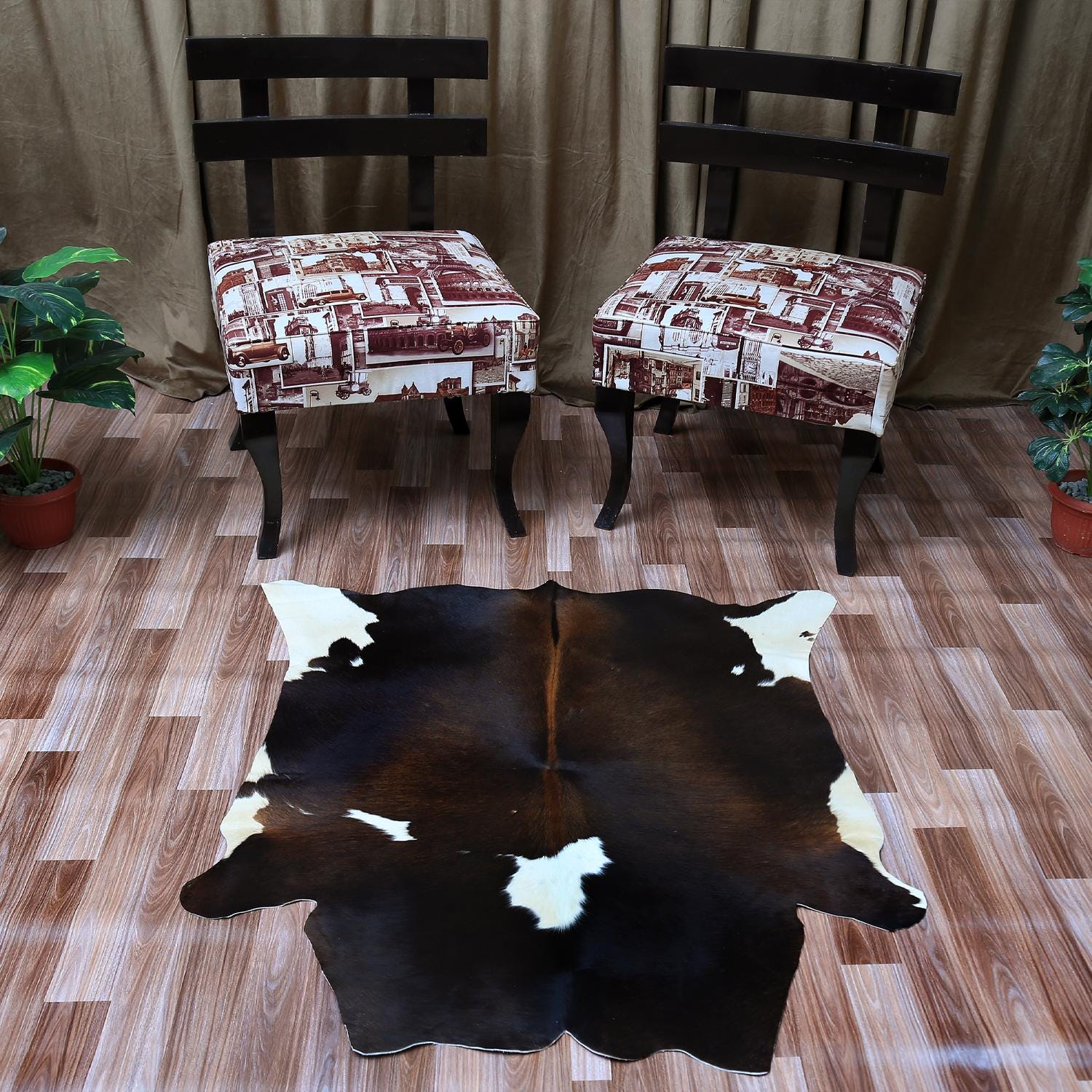 Luxury Brown & White Cowhide Rug - Small Size, Hypoallergenic, Non-Slip Suede Back - Handcrafted Natural Hide for Elegant Home Decor