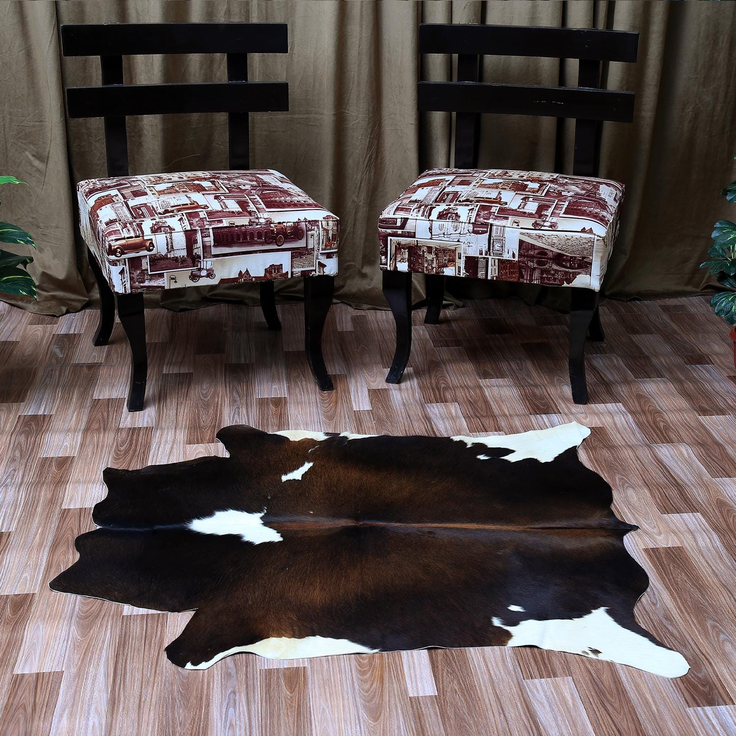 Luxury Brown & White Cowhide Rug - Small Size, Hypoallergenic, Non-Slip Suede Back - Handcrafted Natural Hide for Elegant Home Decor