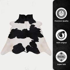 Luxury Black and White Cowhide Rug - Hypoallergenic Medium Hair on Salt & Pepper Rug for Home Decor - Unique, Durable, Handcrafted Elegance