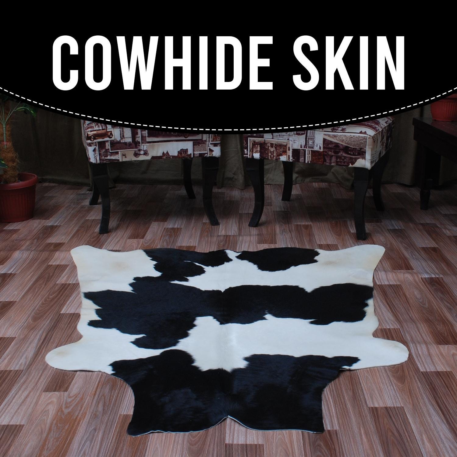Luxury Black and White Cowhide Rug - Hypoallergenic Medium Hair on Salt & Pepper Rug for Home Decor - Unique, Durable, Handcrafted Elegance