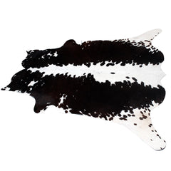 Luxury Dark Brown & White Cowhide Rug - Hypoallergenic, Non-Slip Backing, Handcrafted Medium Cow Skin Rug for Modern Home Decor