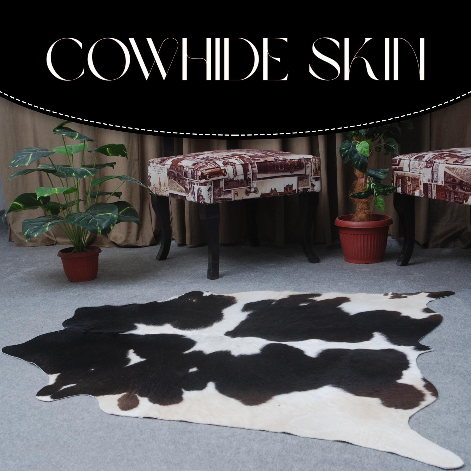 Luxurious Dark Brown & White Cowhide Rug - Hypoallergenic, Handcrafted, Unique Beauty - Durable Medium Cow Skin Rug for Modern Home Decor