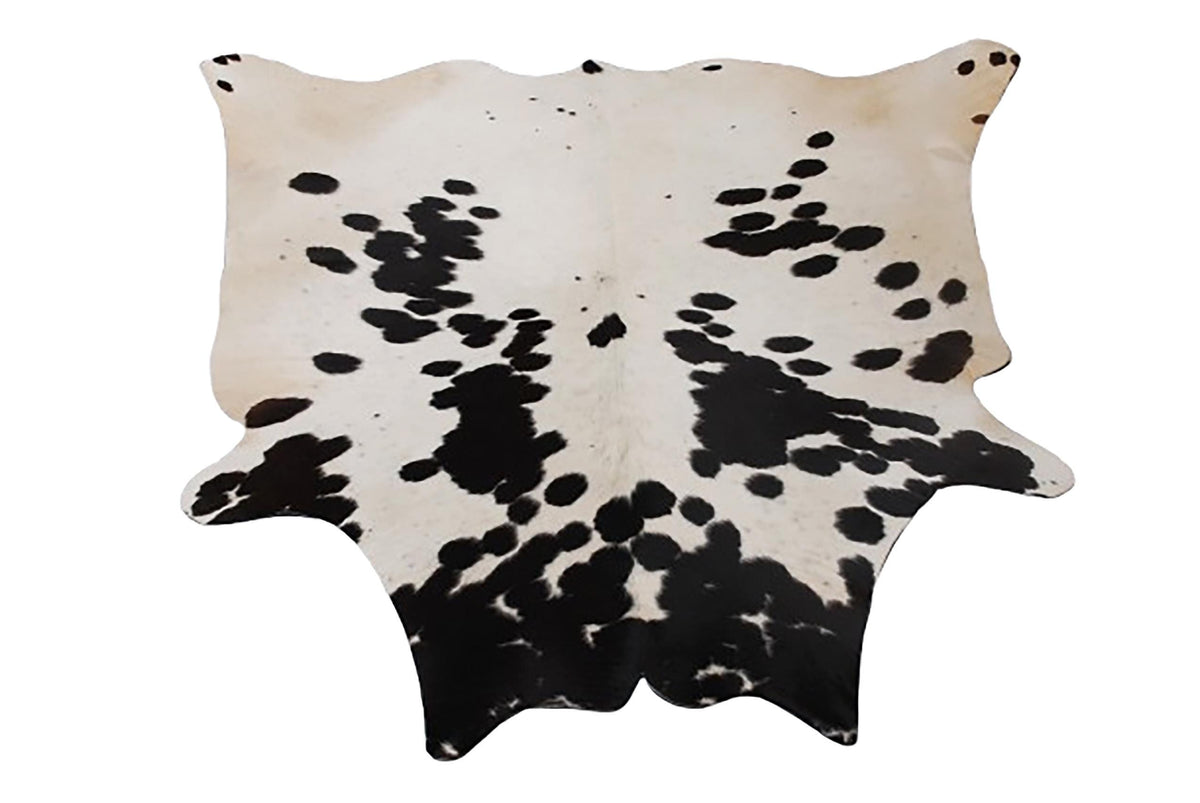 Luxurious Dark Brown and White Cowhide Rug - Medium Size, Handcrafted, Hypoallergenic, Durable, One-of-a-Kind Unique Markings