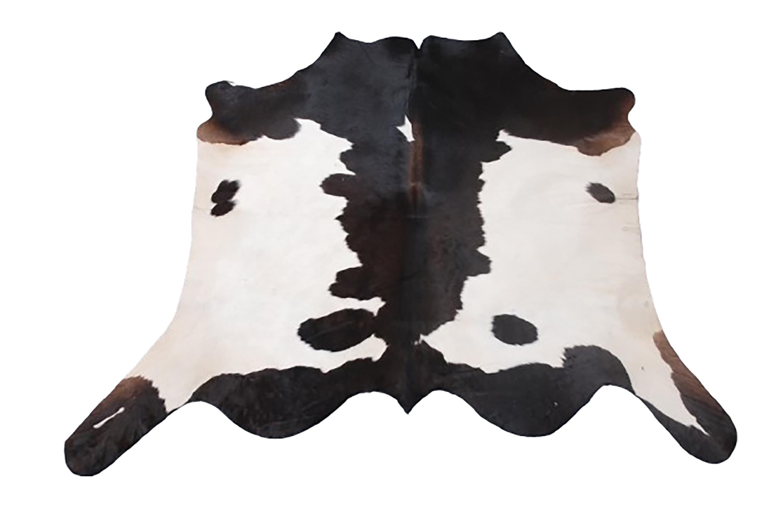 Luxurious Dark Brown and White Cowhide Rug with Hair Animal Pattern - Medium Size rug for Rustic Charm and Warmth