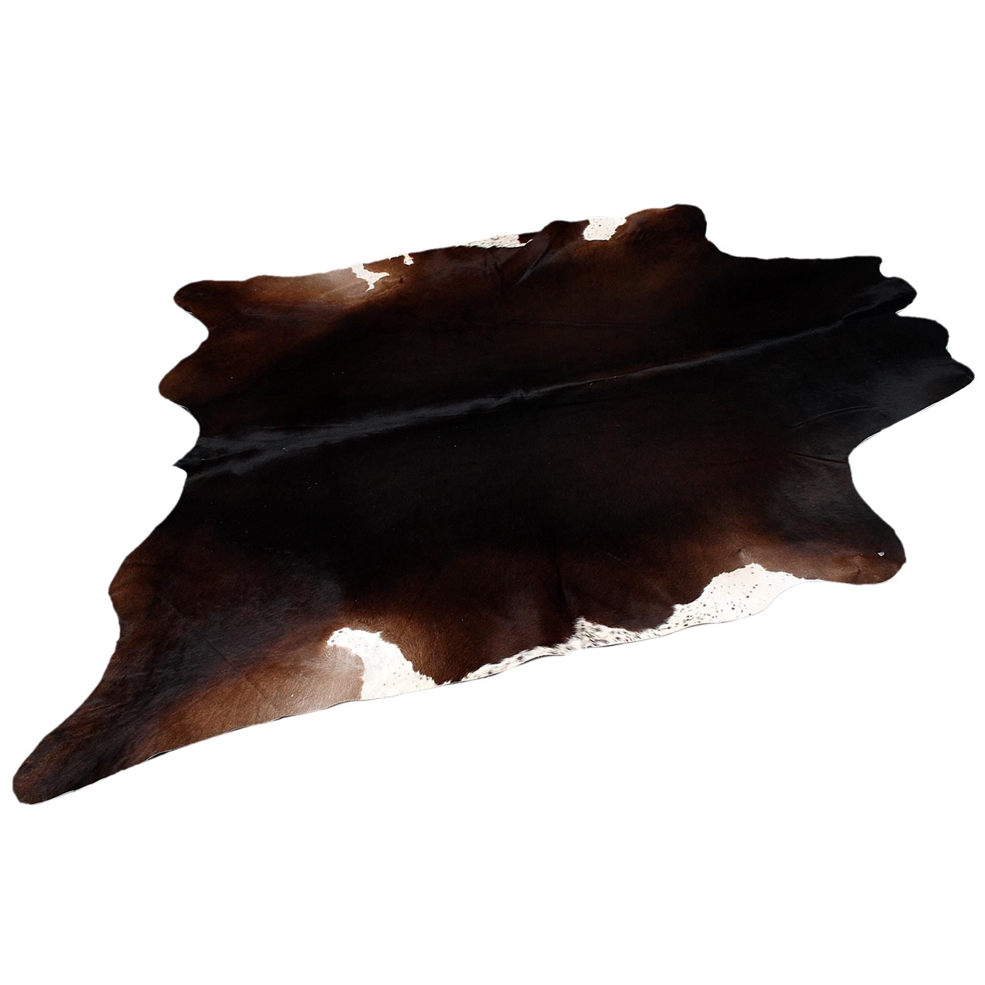 Luxurious Dark Brown & White Cowhide Rug - Hypoallergenic - Non-Slip Medium Cow Skin Rug for Chic Modern Home Decor