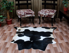Luxurious Black & White Cowhide Rug | Handcrafted Medium Rug for Modern Home Décor | Hypoallergenic, Durable - Unique Beauty