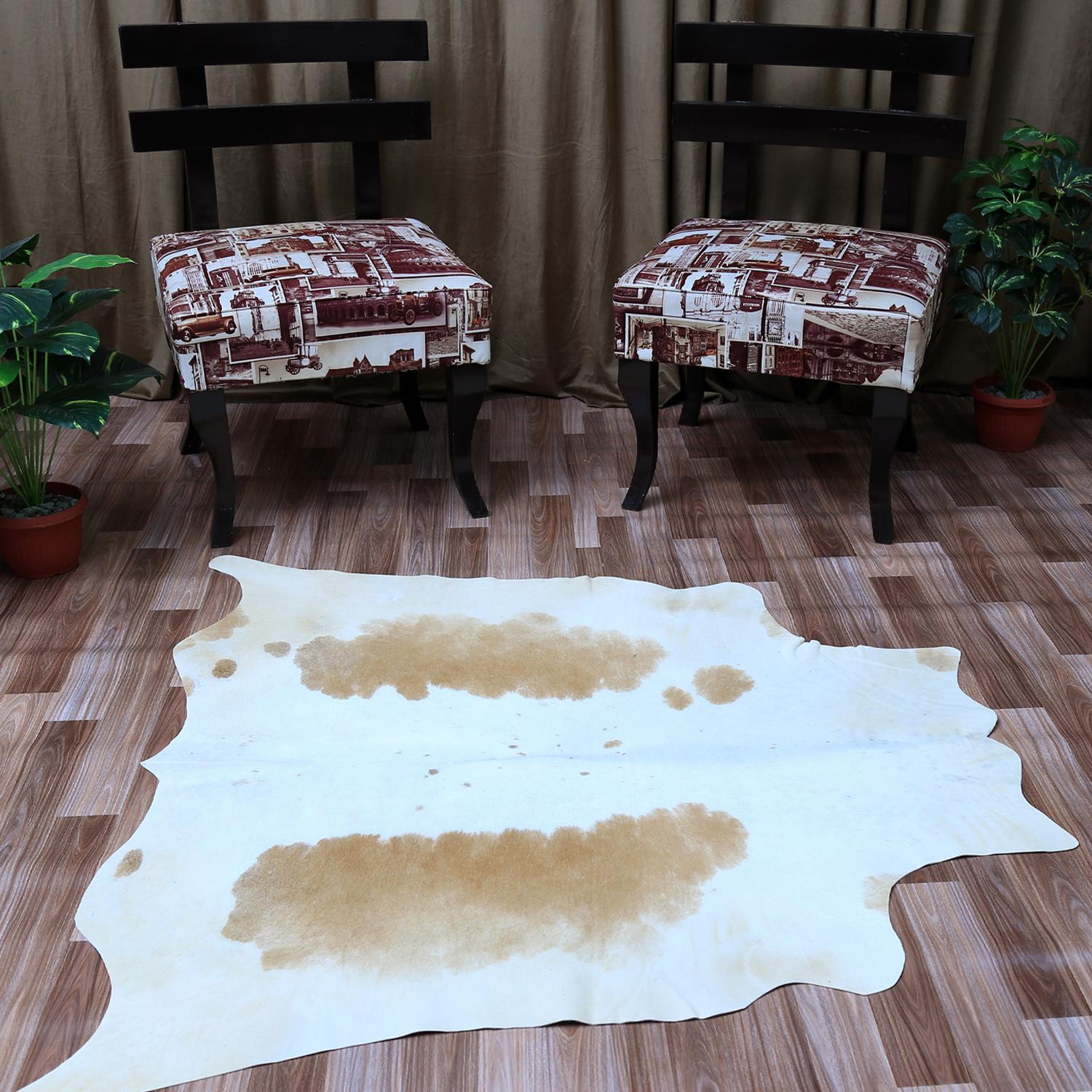 Rustic Charm Medium Brown & White Cowhide Rug - Handcrafted, Hypoallergenic, Unique Beauty - Durable - Elegant for Living Room/Bedroom