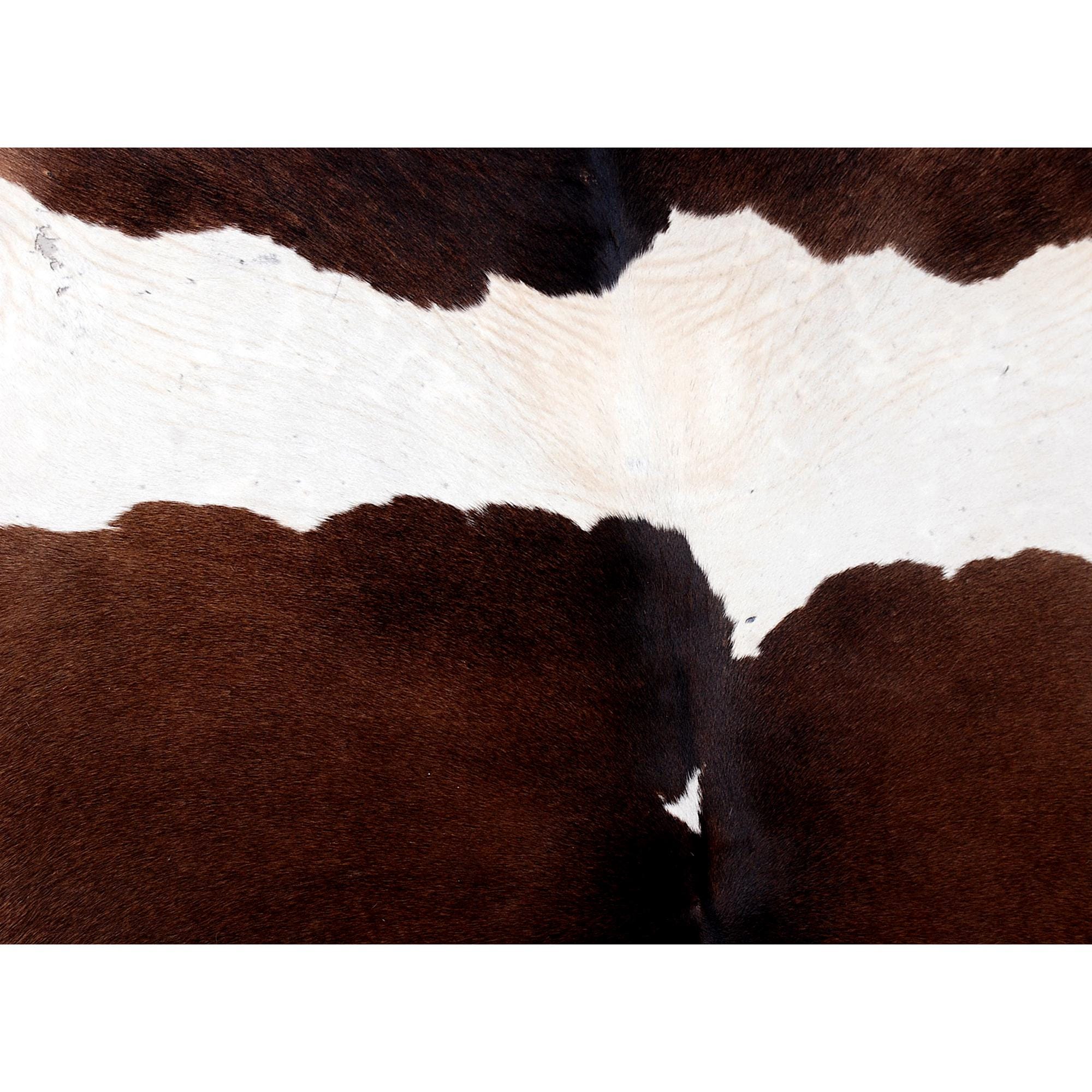 Luxury Medium Brown & White Cowhide Rug - Handcrafted Natural Hide with Soft Hair, Hypoallergenic, Non-Slip Backing, Unique Markings -