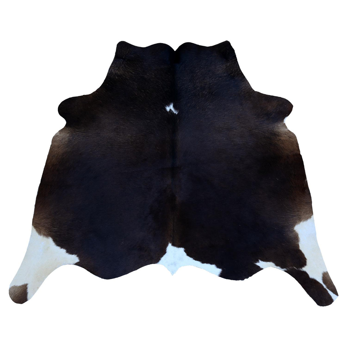 Luxury Dark Brown & White Cowhide Rug - Hypoallergenic, Handcrafted, Durable, One-of-a-Kind Medium Cow Skin Rug for Modern Home Decor