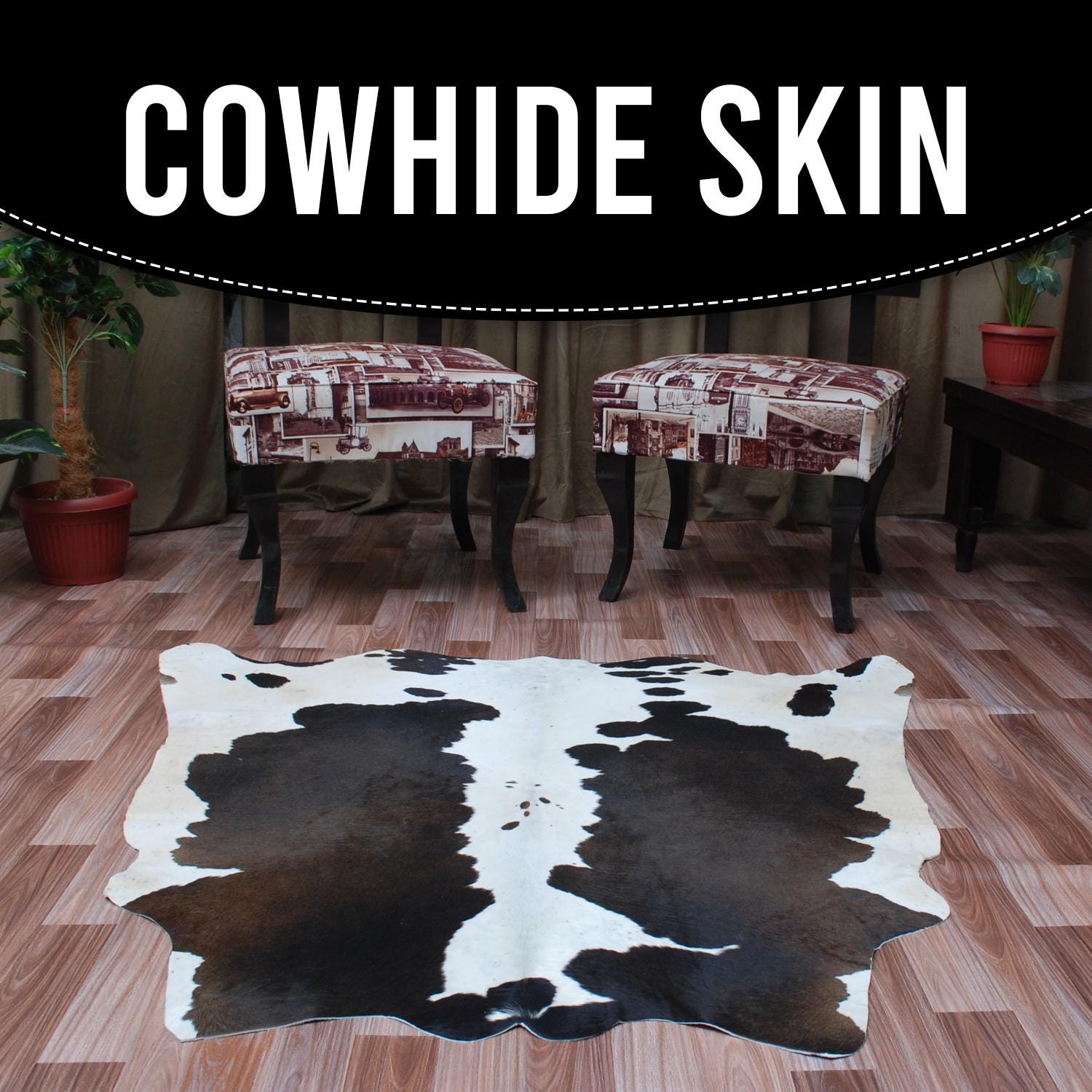 Luxurious Dark Brown & White Cowhide Rug - Hypoallergenic, Non-Slip Backing, Handcrafted Natural Hide, Unique Markings, Durable - Versatile
