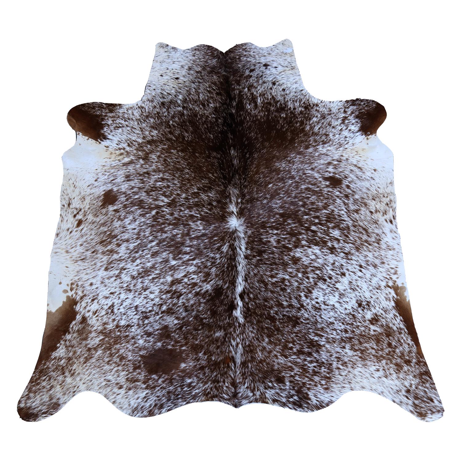 Handcrafted Dark Brown & White Cowhide Rug - Medium Size, Hypoallergenic - Non-Slip, Unique - Durable, Rustic Charm for Your Home