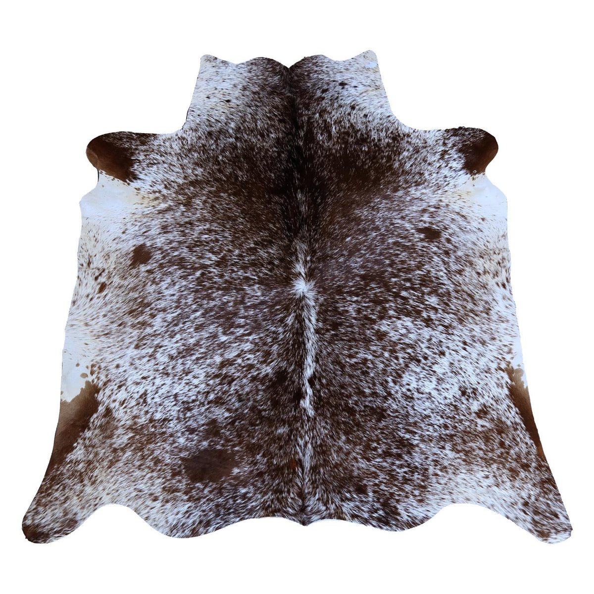 Handcrafted Dark Brown & White Cowhide Rug - Medium Size, Hypoallergenic - Non-Slip, Unique - Durable, Rustic Charm for Your Home