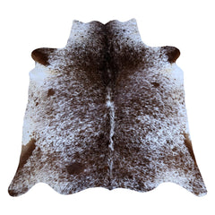 Handcrafted Dark Brown & White Cowhide Rug - Medium Size, Hypoallergenic - Non-Slip, Unique - Durable, Rustic Charm for Your Home