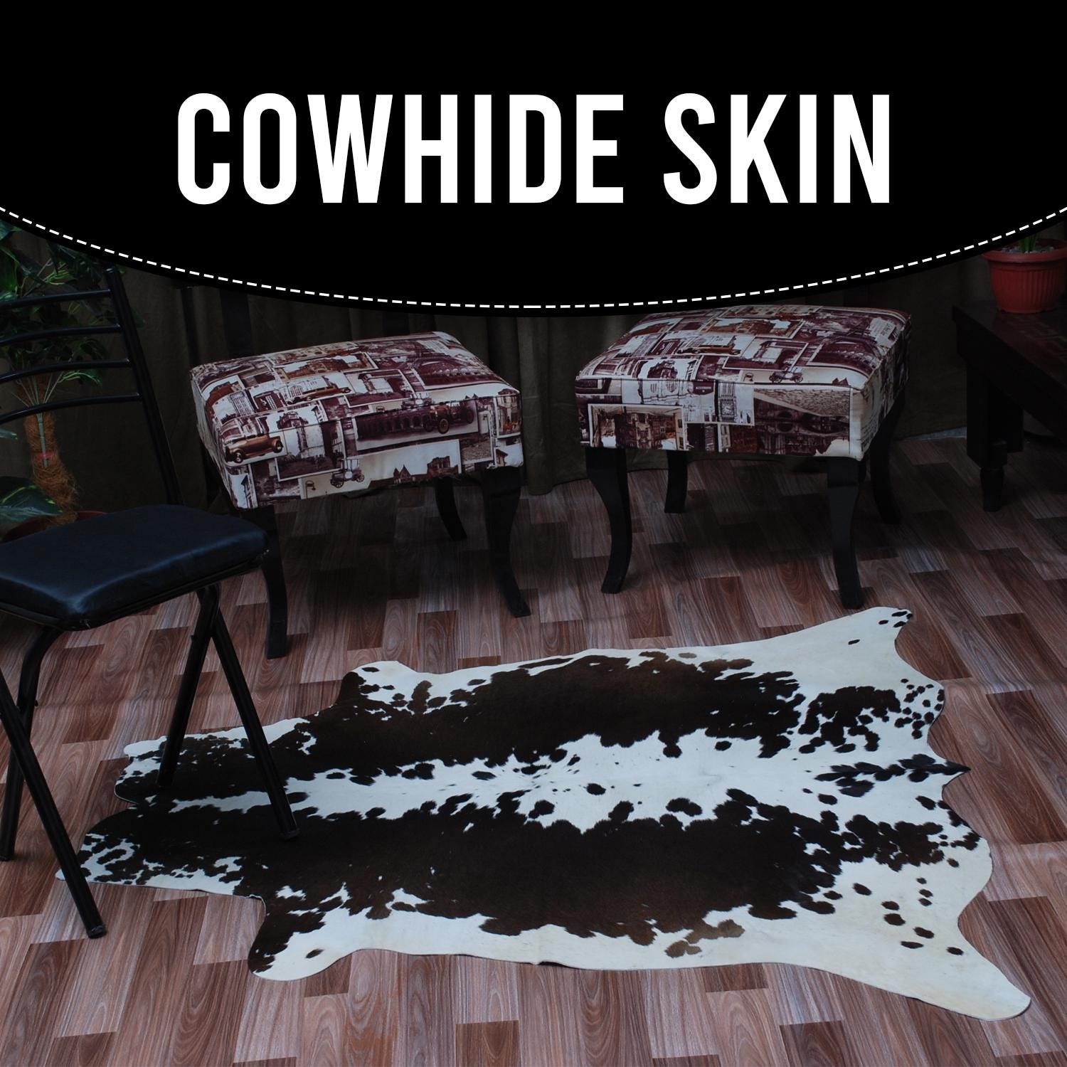 Luxurious Medium Brown & White Cowhide Rug - Hypoallergenic, Non-Shedding, Handcrafted Natural Beauty, Durable - Versatile