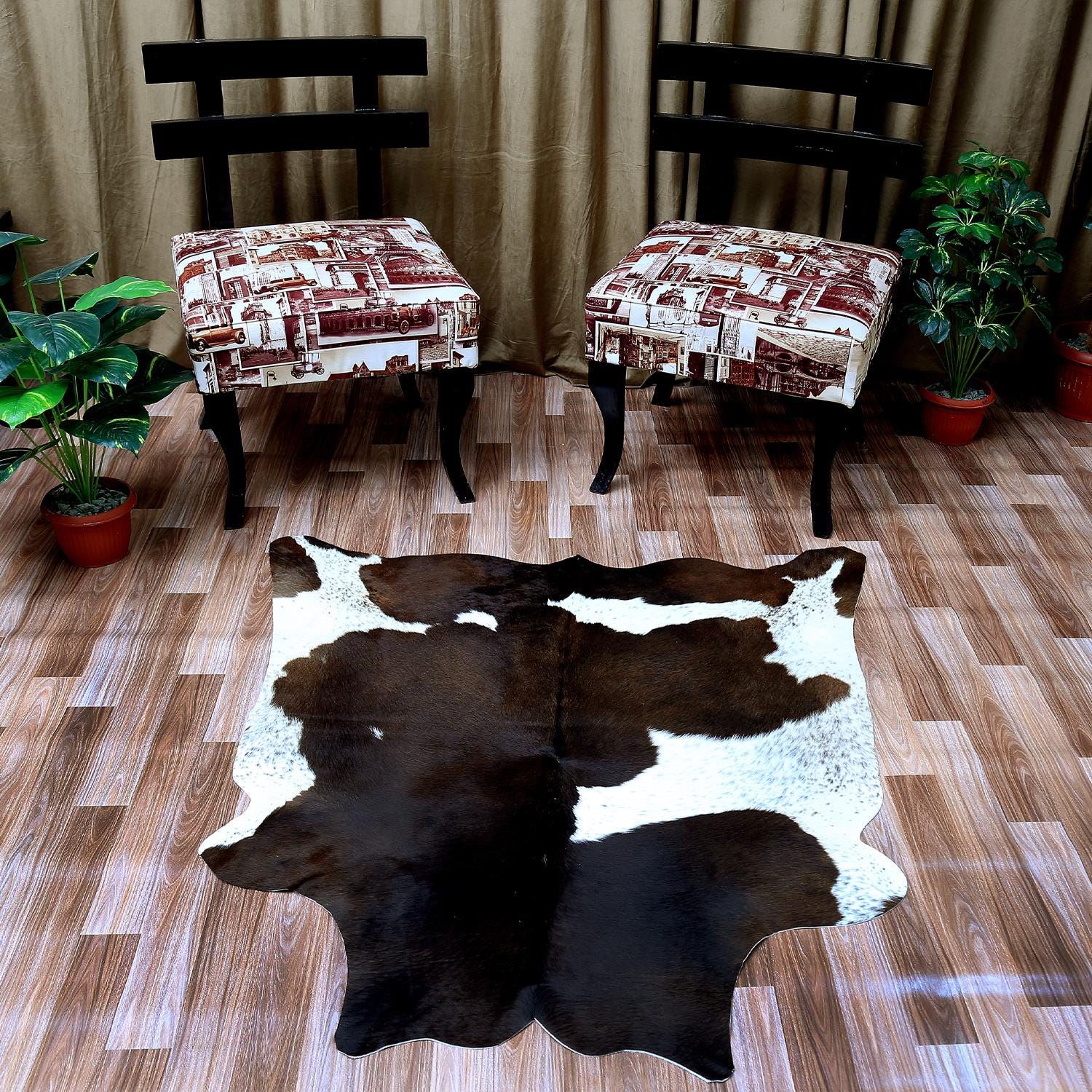 Luxurious Dark Brown and White Cowhide Rug - Hypoallergenic Animal Print Area Rug with Non-Slip Suede Back - Handcrafted Premium Hide Rug